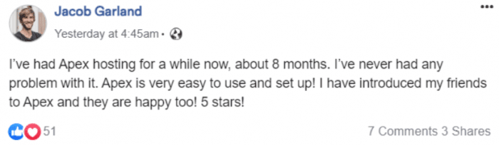 apex hosting testimonial minecraft
