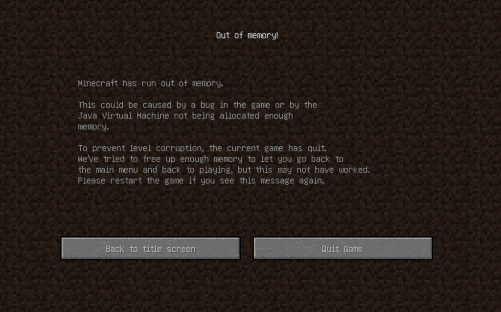 what happens when you run out of Minecraft memory