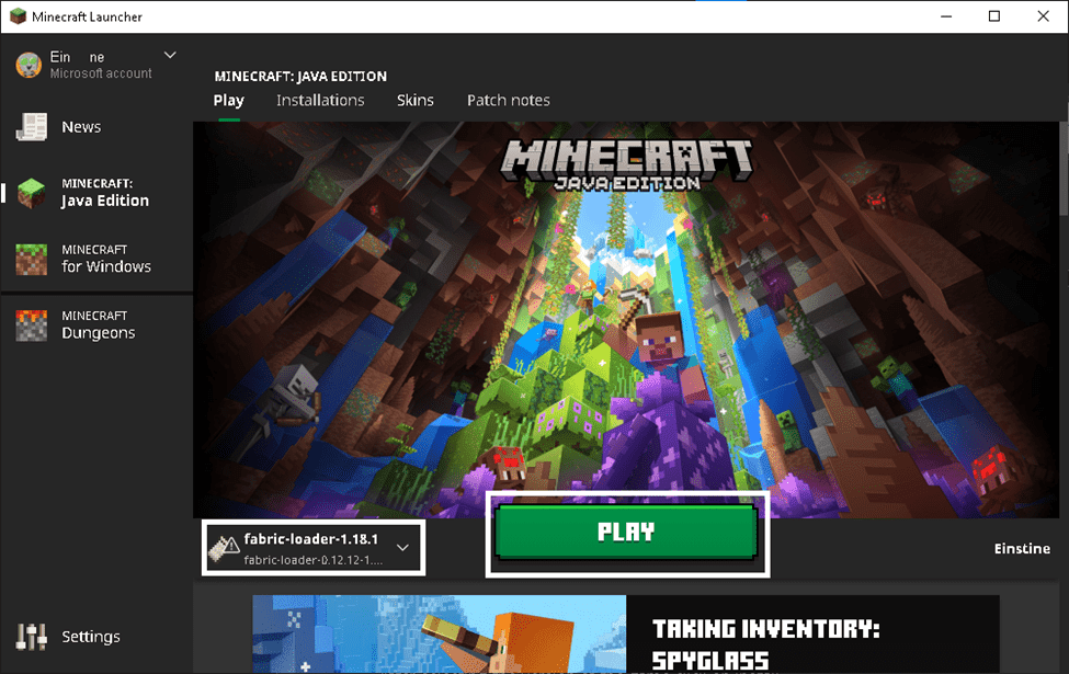 using minecraft launcher screen