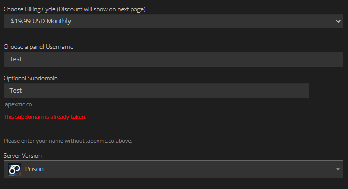 How to choose a Panel Username for your Apex Hosting server