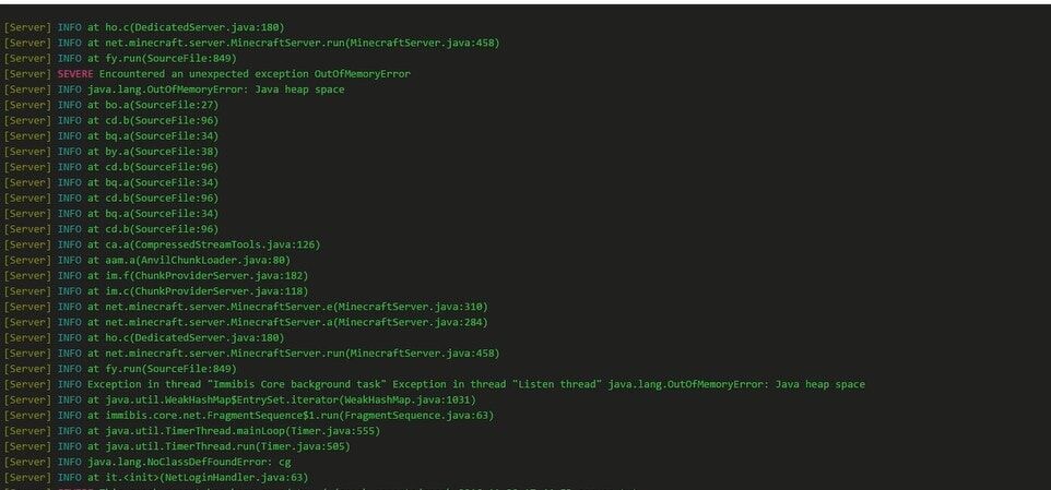 minecraft server storage space filled error message