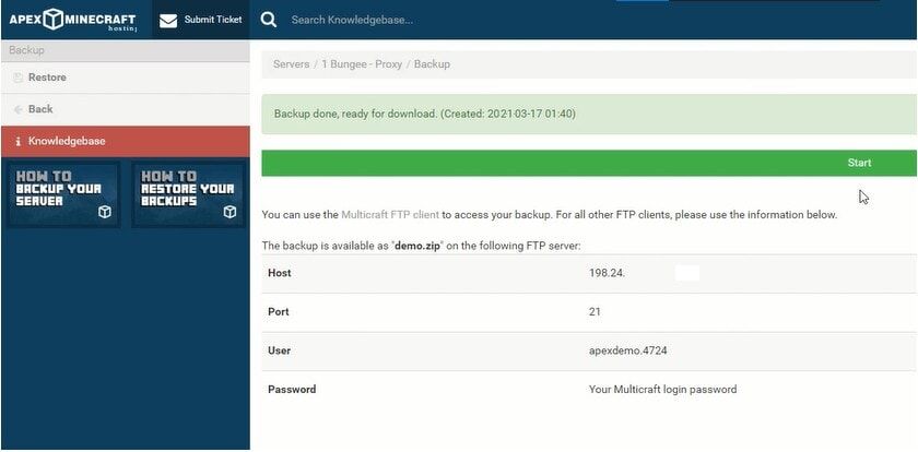 Doing Automated Backup Of Server With Apex Minecraft Server hosting